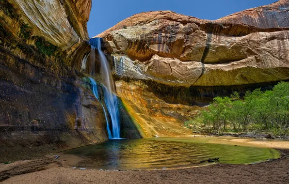 Nature, rocks, waterfall, Utah, Desert, Escalante, Calf Creek Falls