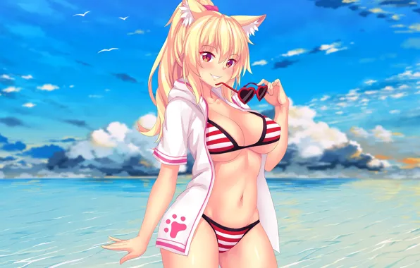 The sky, Girl, Glasses, Summer, Shirt