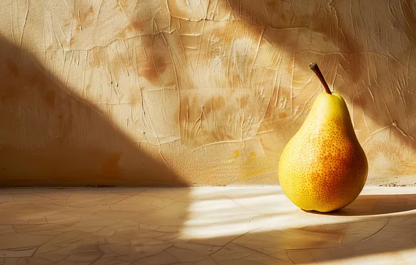 The sun, light, table, wall, fruit, shadows, pear, yellow