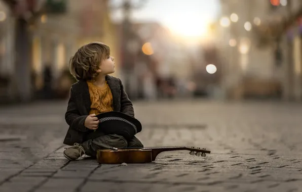 Picture street, violin, boy