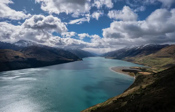 Clouds, Mountains, Lake, New Zealand, Lake Hawea