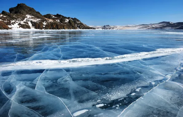 Ice, winter, snow, lake, shore, Baikal, Russia, Baikal
