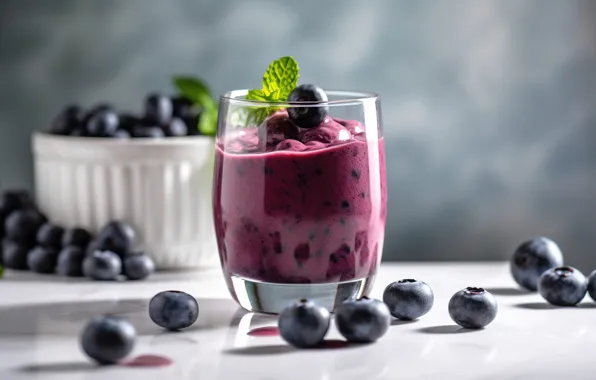 Berries, glass, blueberries, juice, digital art, smoothies, AI art, neural network