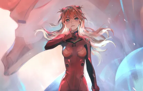 Anime, gesture, Neon Genesis Evangelion, girls, anime, bokeh, Asuka Langley, anime girls