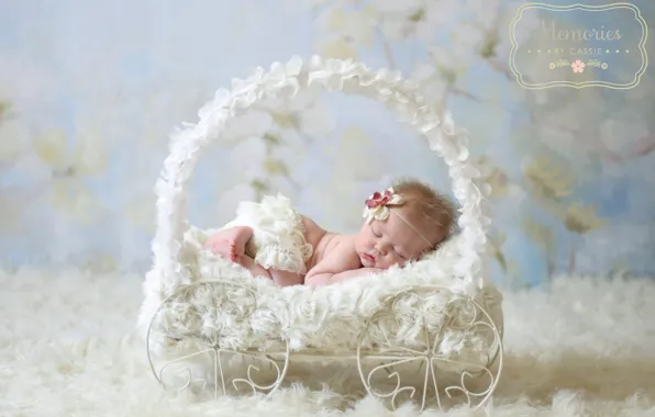Sleep, girl, stroller, fur, bow, baby