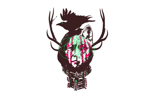 Face, style, wolf, horns, crow, ear, Indian, paint