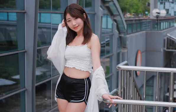 Look, pose, model, shorts, the building, portrait, makeup, figure