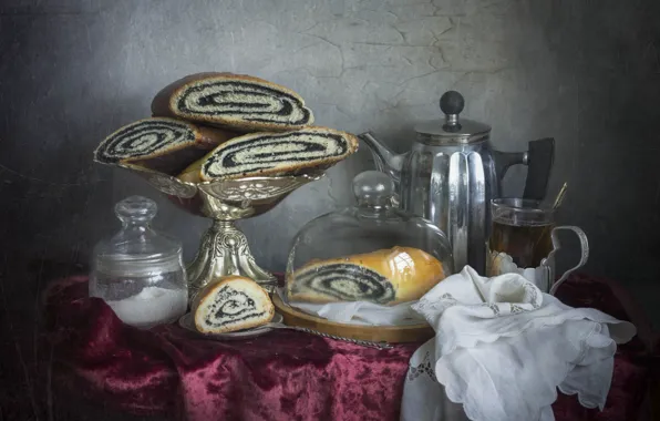 Still life, dessert, roll