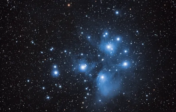 The Pleiades, M45, star cluster, in the constellation of Taurus