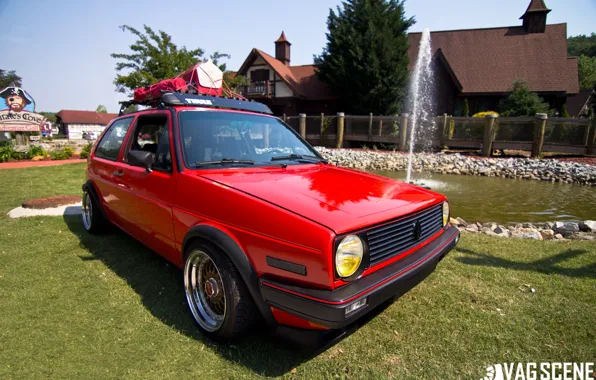Red, tuning, volkswagen, drives, golf, GTI, Volkswagen, bbs