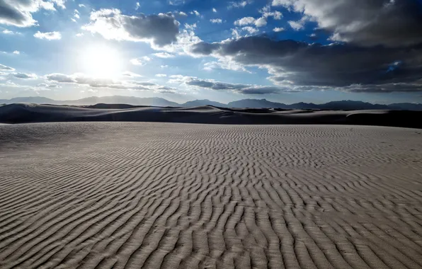 The sky, clouds, the dunes, desert, dunes, Sands, New Mexico, White Sands