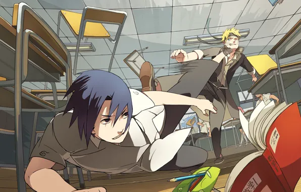 Anime, art, fight, class, school, Naruto, Naruto, Sasuke Uchiha