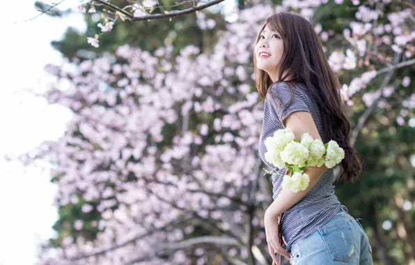 Summer, girl, flowers, face, smile, hair