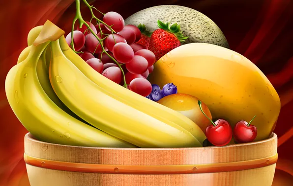 Picture food, berry, vase, fruit, banana