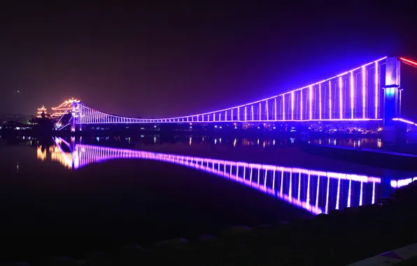 Picture night, bridge, lights, reflection, The city