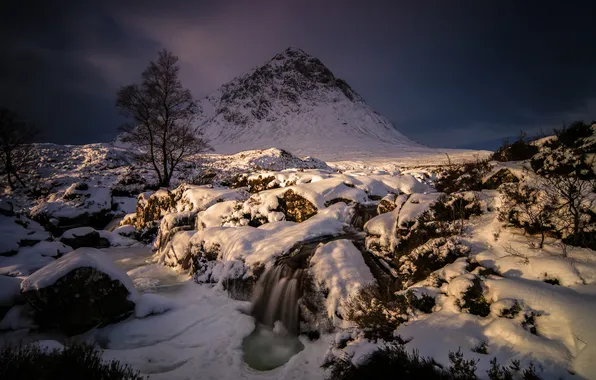 Winter, mountains, night