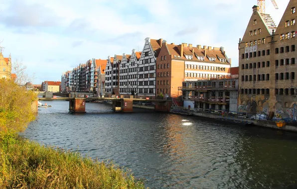 City, river, building, gdansk, motlawa