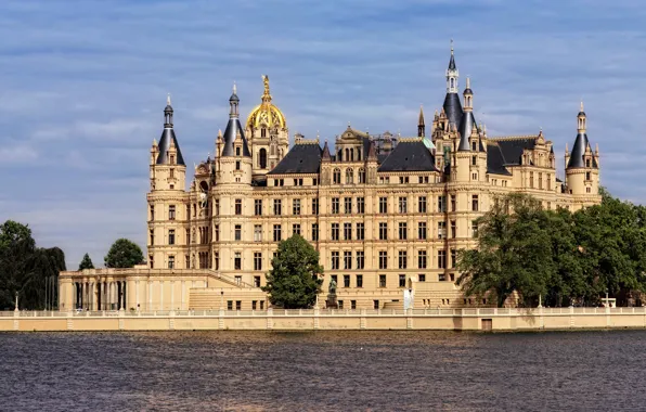 River, castle, Germany, Schwerin