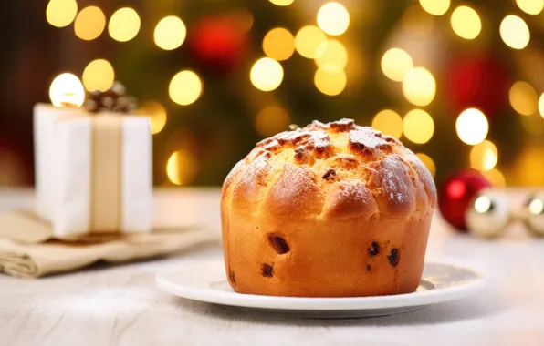 Light, lights, table, box, gift, Christmas, pie, New year