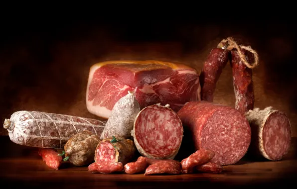 Picture meat, sausage, sausage slicing