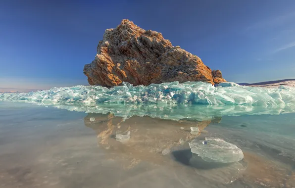 The sky, the sun, lake, ice, spring, Baikal