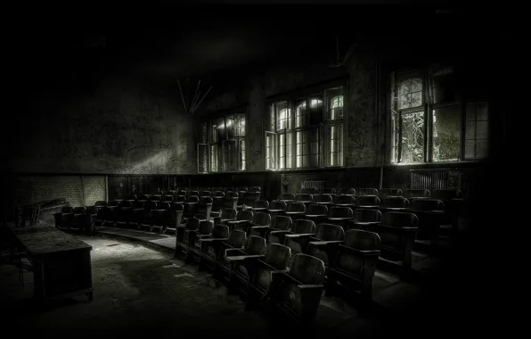 Void, shadows, theatre, grafiti, the room, abandoned