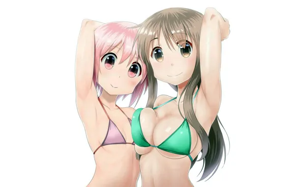 Wallpaper Swimsuits, short hair, handsome, breasts, long hair, anime, Yuyushiki, Nonohara Yuzuko