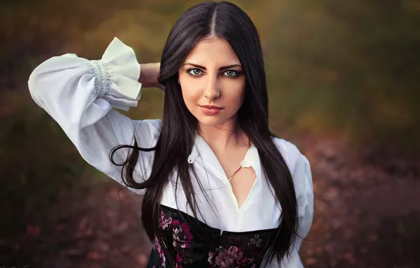 Look, nature, pose, model, portrait, makeup, dress, brunette