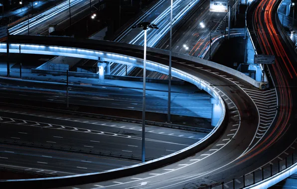 City, Bridge, Night, Highway, Lamp, Lamps, City Lights, Mike Kononov