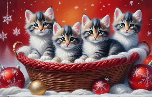 Look, cats, pose, kittens, faces, AI art, neural network