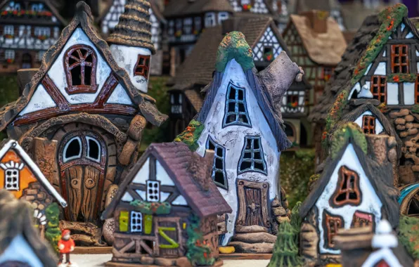 Toys, Windows, Christmas, New year, houses, curves, the scenery, figures