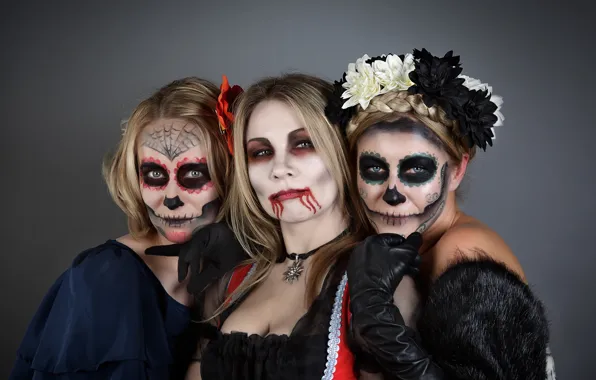Girls, holiday, vampire, mask, Halloween