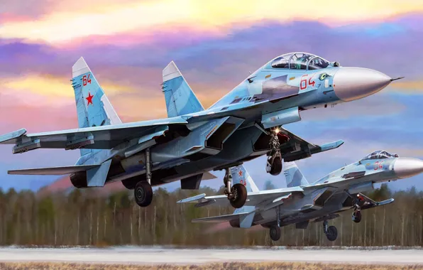 Picture Sukhoi, Su-27UB, Double, training combat fighter, Videoconferencing Russia, Russian multi-purpose all-weather supersonic, heavy fighter of …