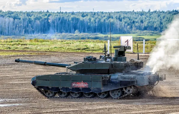 Picture polygon, upgraded, Forum «ARMY 2018», Russian tank, T-90AM, demonstration of military equipment