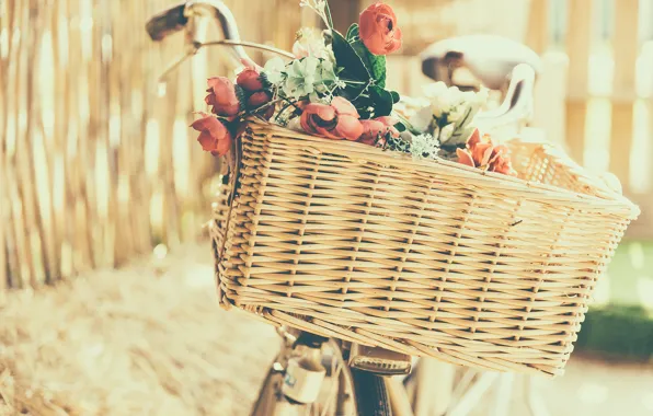 Flowers, bike, basket