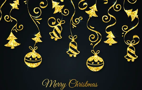 Picture decoration, gold, pattern, New Year, Christmas, golden, black background, Christmas