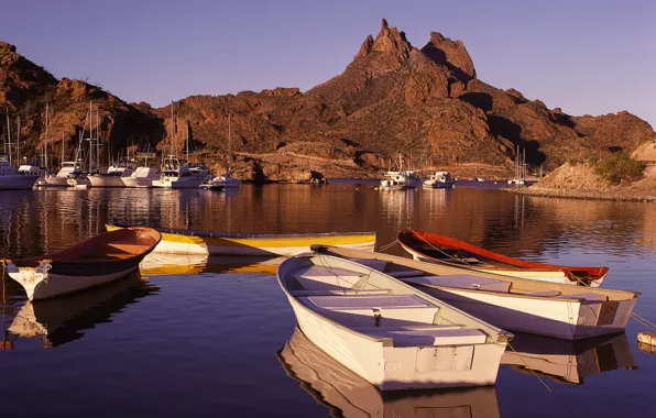 Water, mountains, boats, boats