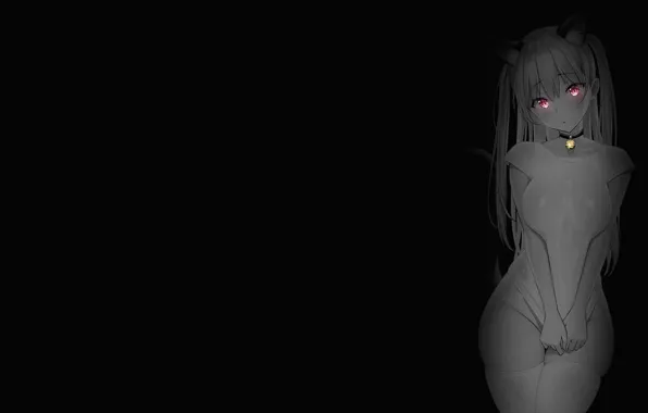 Picture girl, anime, pendant, black background, cutie, shy