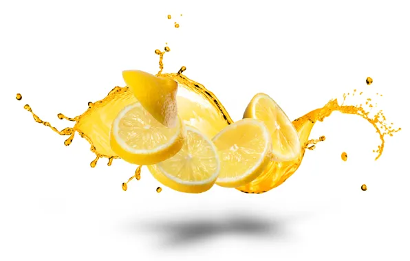 Picture water, squirt, lemon, white background, water, slices, splashes, white background