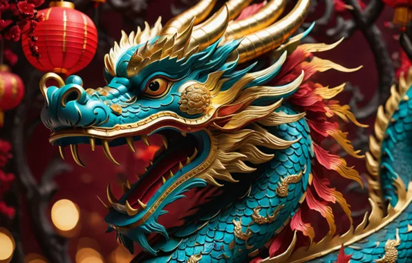 Dragon, colorful, New year, golden, gold, symbol, Chinese, symbol of the year