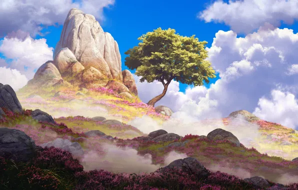 Tree, Figure, Mountain, Rock, Landscape, Art, Environments, Arcipello