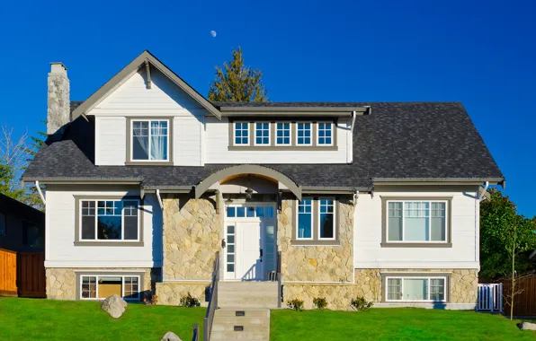 Picture the sky, the sun, design, stones, lawn, home, ladder, mansion