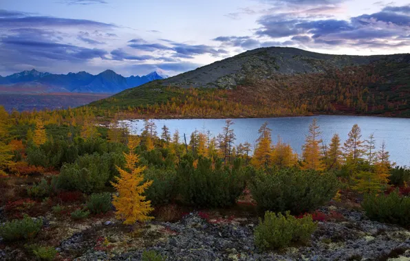 Picture autumn, landscape, mountains, nature, vegetation, Kolyma, the lake of Jack London