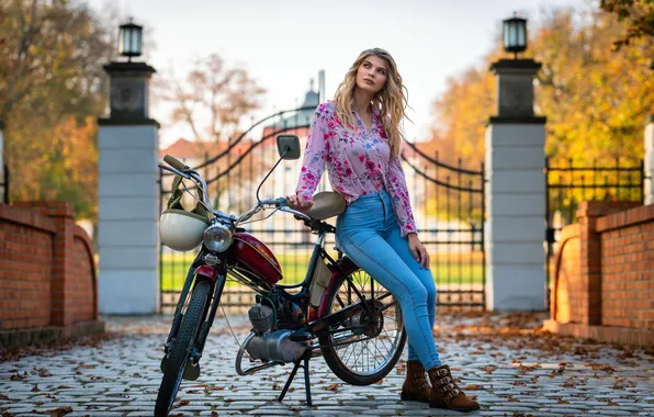 Blonde, Jeans, Pose, Blouse