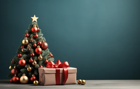 Balls, lights, box, gift, Shine, Christmas, gifts, New year