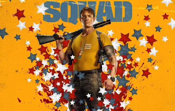 Guns, stars, the gun, poster, comic, yellow background, DC comics, JUEL Kinnaman