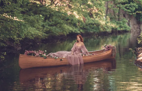 Summer, look, girl, light, flowers, nature, face, pose