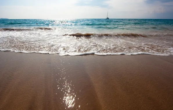 Wallpaper sea, wave, beach, yacht