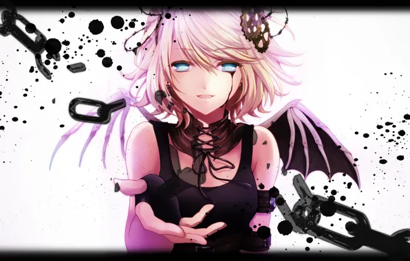 Picture girl, wings, anime, tears, art, chain, vocaloid, kagamine rin