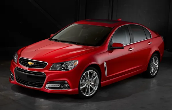 Picture red, Chevrolet, black background, the front